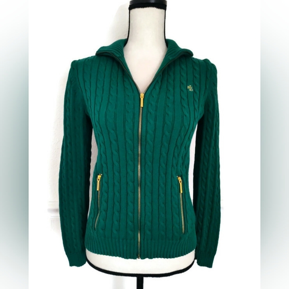 Ralph Lauren Sweaters - Lauren Ralph Lauren Gorgeous!  Emerald Green Cable Knit Zip-Up Sweater Small